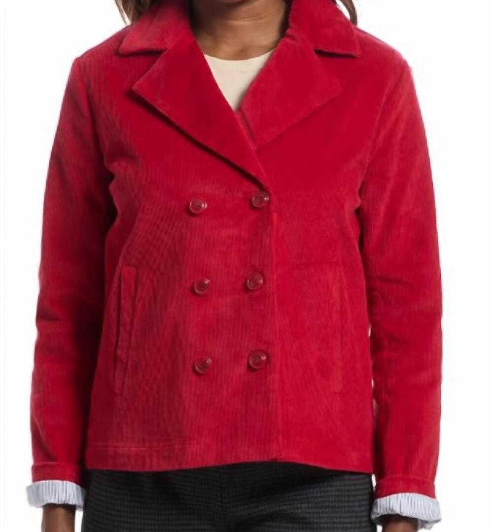 NEW ELLIOTT LAUREN double breasted corduroy jacket in red